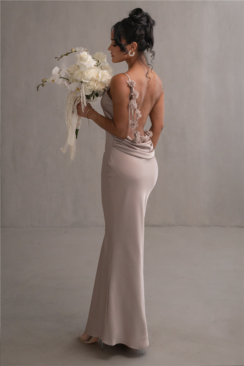 Ootddress Floral Draped Backless Maxi Long Dress For Women Fashion Spaghetti Strap Sleeveless Bodycon Evening Party Dress Elegant