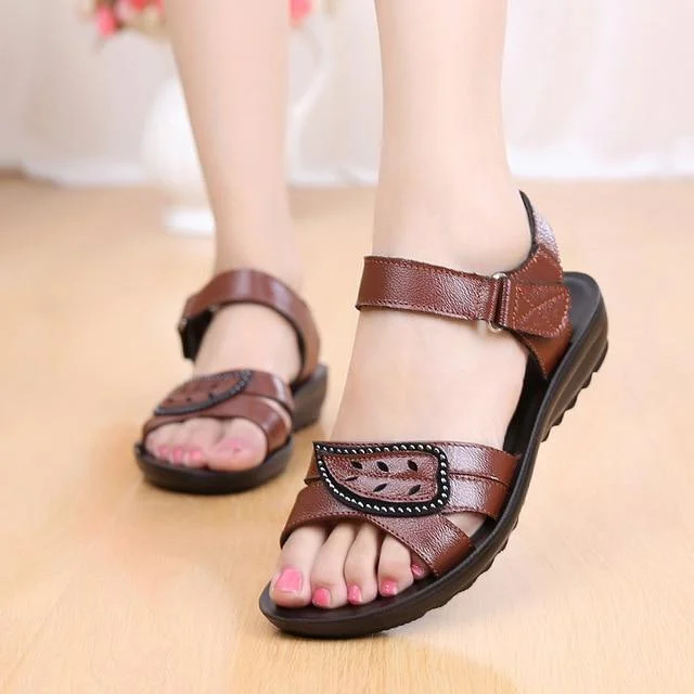 Summer Women Flat Sandals Genuine Leather Beach Shoes Anti Slip Causal Sandals | IFYHOME