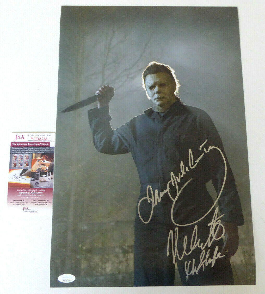 James Jude Courtney & Nick Castle Signed 12x18 Halloween Photo Poster painting, Myers, JSA COA