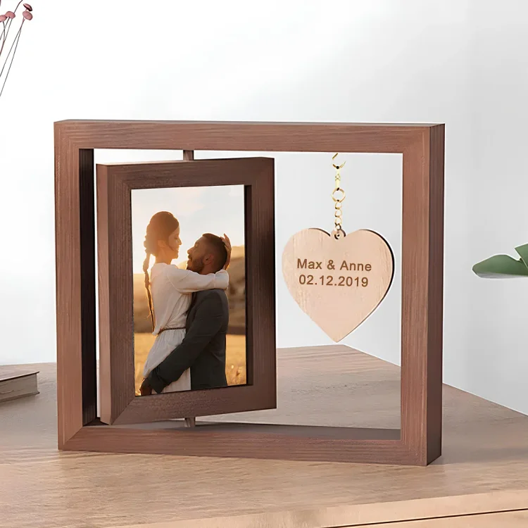 Personalized Photo Rotatable Wooden Frame Custom Text Gift For Couple/Family
