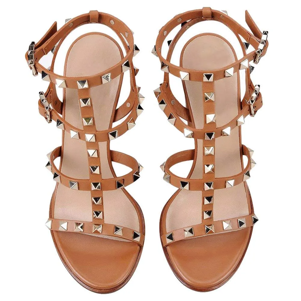100mm Women's Rivets Block Heels Party Daily Summer Sandals-vocosishoes