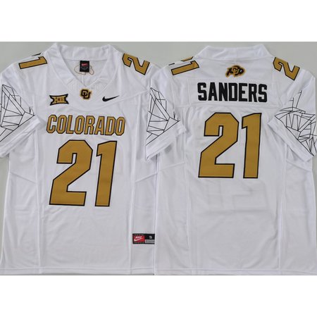 Men's Colorado Buffaloes White #21 Sanders Stitched Jersey B5E5