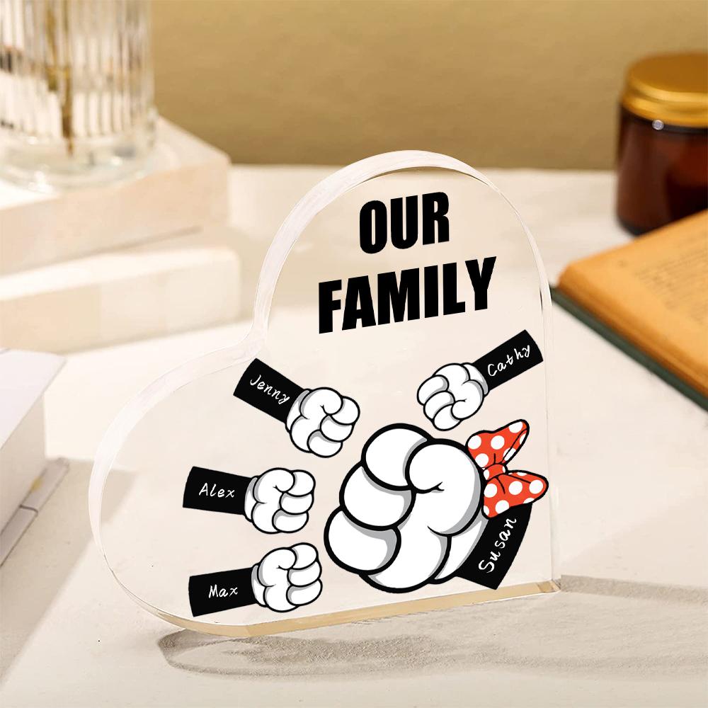 À ma Maman/Mamie - Plaque Acrylique en Forme de Cœur 5 Prénoms Personnalisés avec 1 Texte