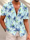 Men's Short Sleeve Lapel Shirt Hawaii Shirt Blue Gray White Men's Short-sleeved Shirt