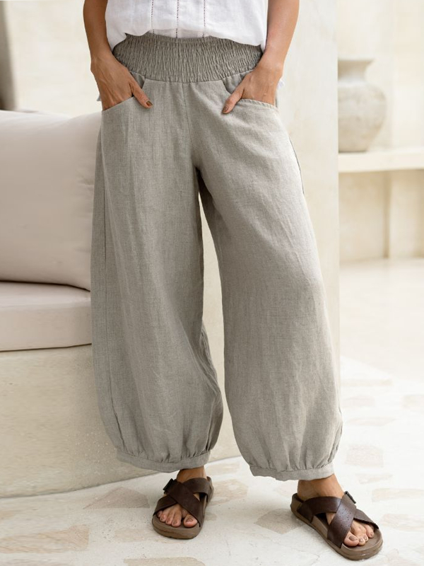 Elastic Waist Women's Cotton and Linen Pants tjj Shicloths