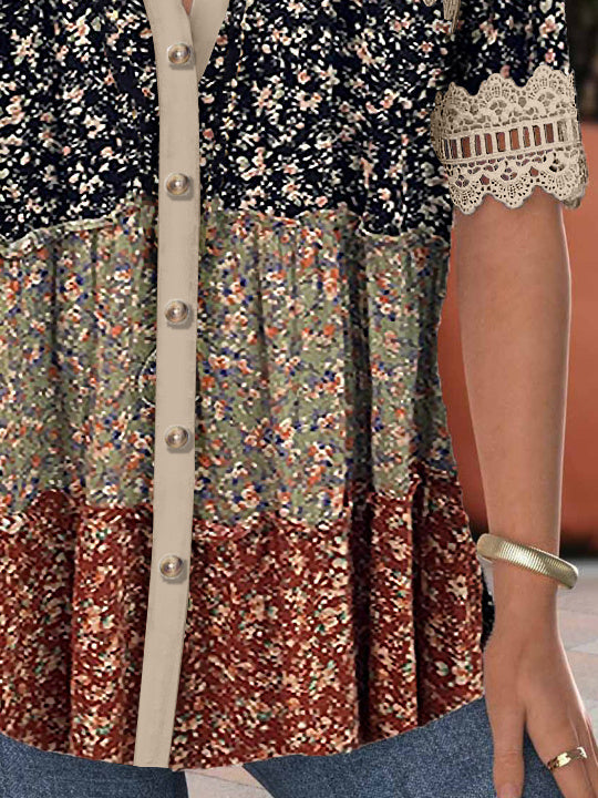 Women Half Sleeve V-neck Solid Color Dress