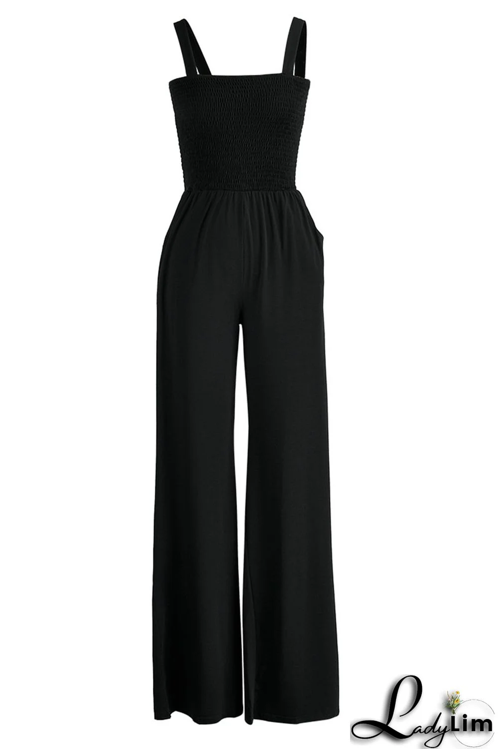 Yellow Casual Solid Patchwork Spaghetti Strap Straight Jumpsuits