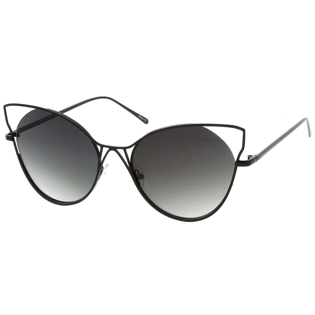 Women's Open Metal Slim Temple Neutral Colored Flat Lens Oversize Cat Eye glasses 60mm