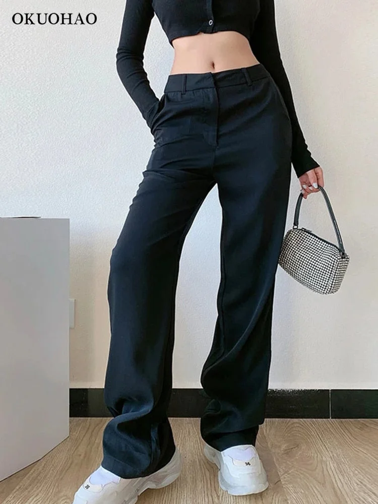 Graduation Gifts  Women Classic Pants trouser suits harajuku High Waist Casual Loose Female Pants Black Fashion Straight Wide Leg Pants Traf y2k