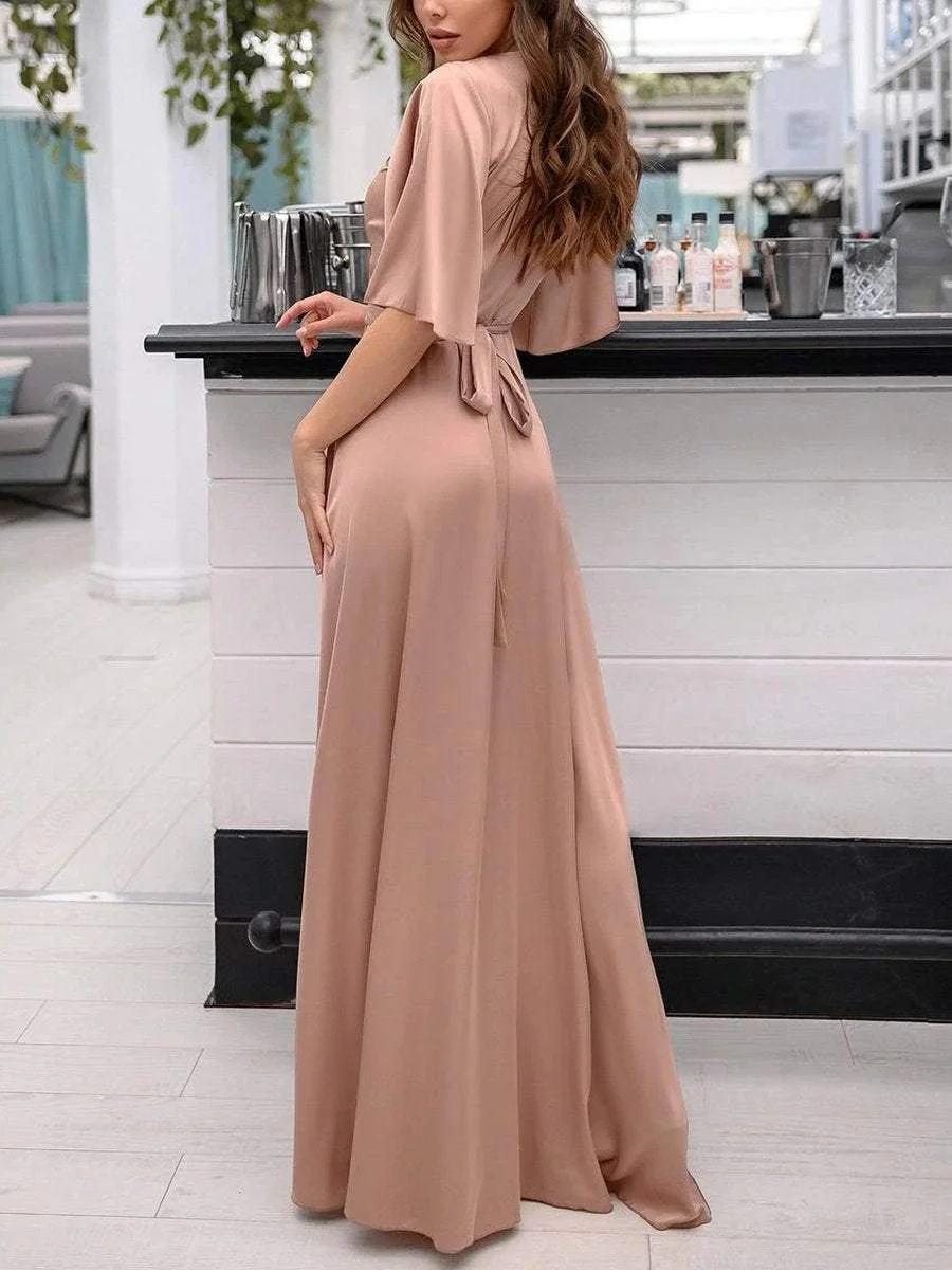 Elegant V-neck satin dress
