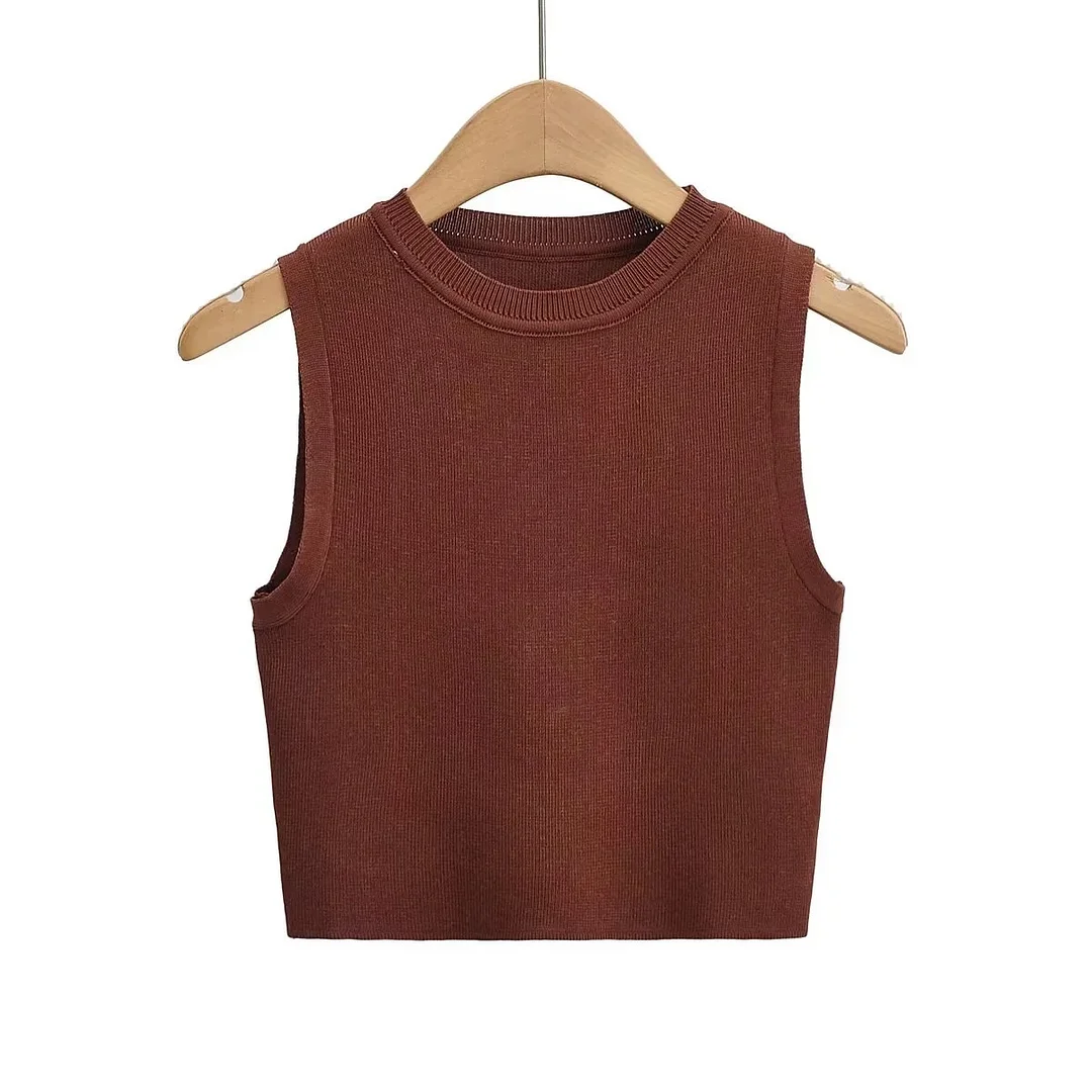 Nigikala Nigikala Summer New Top Sleeveless Short Knitted Vest Female C83614