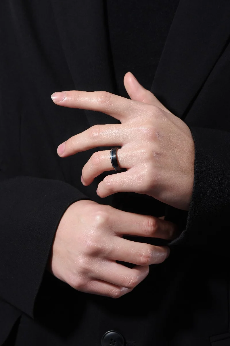 6MM 8MM Women's Or Men's Blue Grey and Black Triple Tone Tungsten Carbide Wedding Rings Pipe Cut Flat Edges