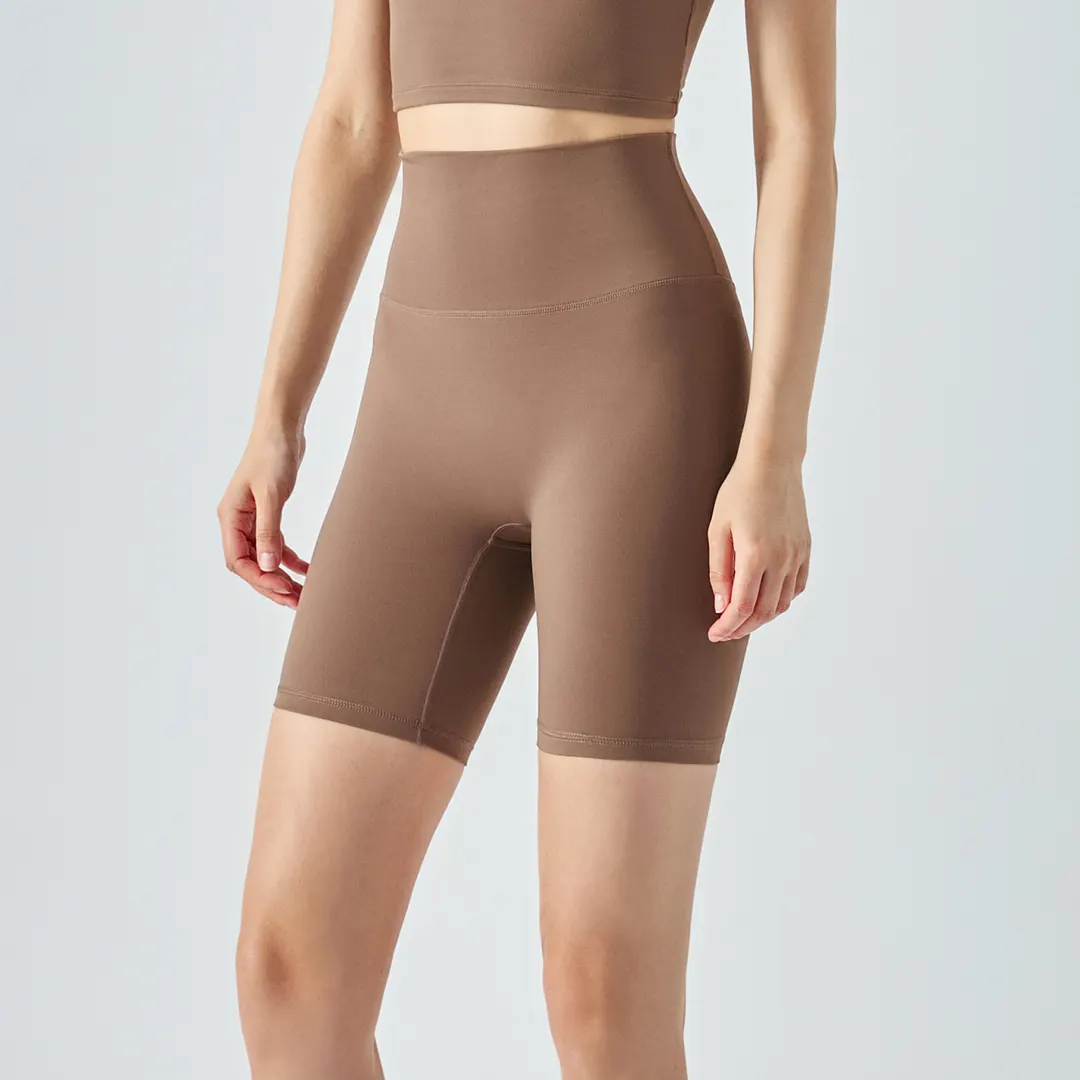 Buy women's naked feel eco skin friendly sustainable breathable smooth washable stretchable gym wear biker shorts of high quality on Hergymclothing Chocolate