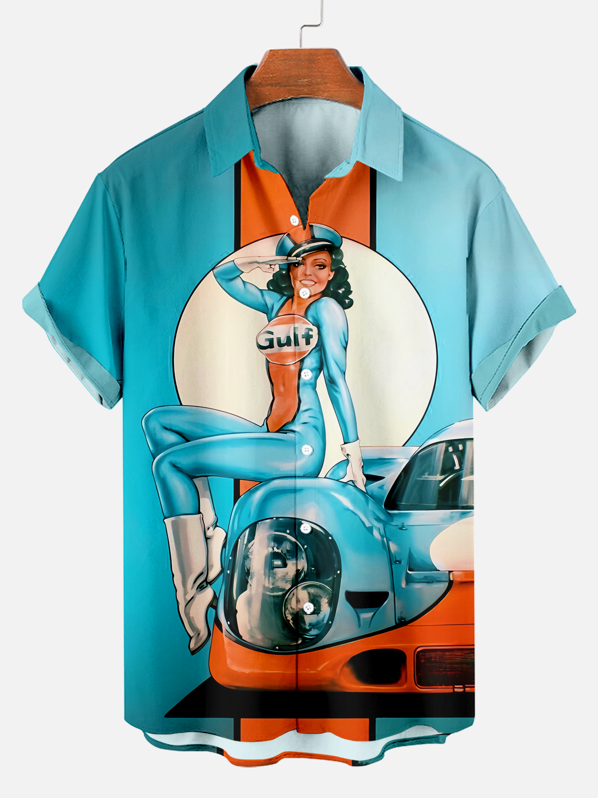 Stylish Men's Retro Car Racing and Beauty Print Shirts PLUSCLOTHESMAN