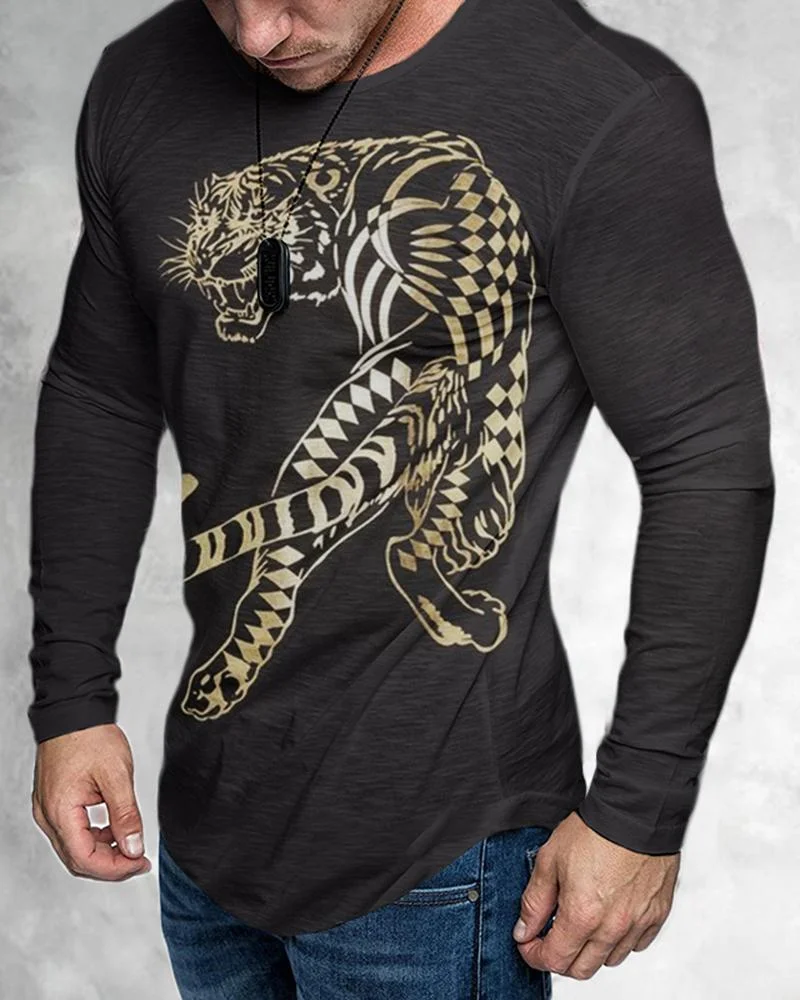 Men's casual Long-sleeved  Animal Printing T-shirt