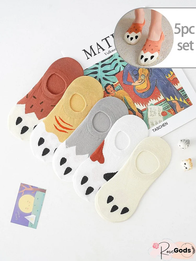 5Pcs Casual Animal Pattern High Stretch Socks Set Daily Commuting Outdoor Home Accessories