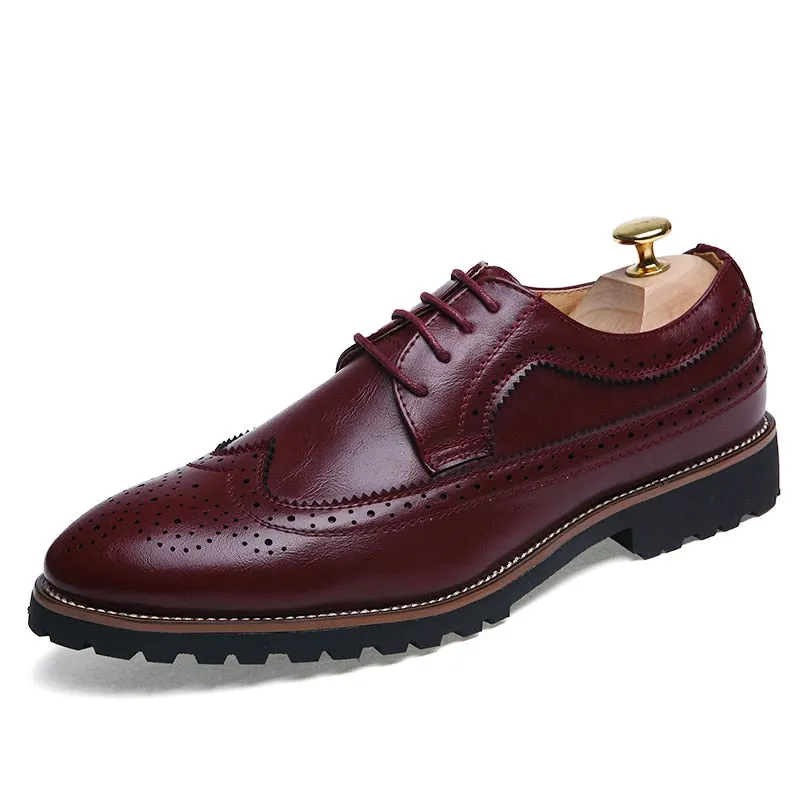 Genuine Leather Brogue Men Shoes Lace Up Men Loafers Breathable Formal Men Dress Shoes Wedding Shoes Handmade Zapatos De Hombre