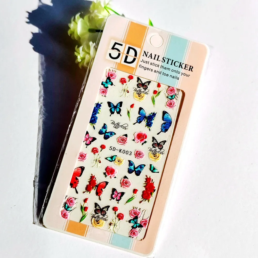 5D Butterfly Nail Sticker Engraved White Flower Sliders Embossed Lace Wedding Nail Art Design Monogram Decals Manicure Tools-Nail Inspo