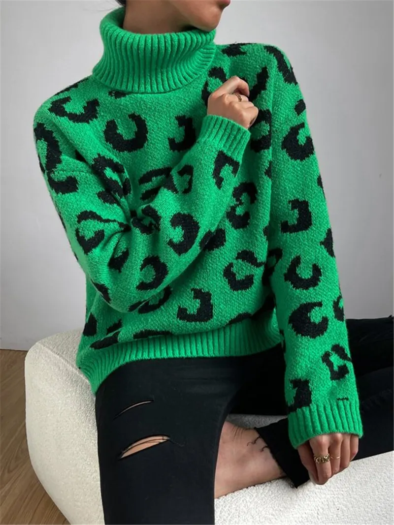Athvotar Athvotar And Winter New High-Necked Knitted Leopard Sweater
