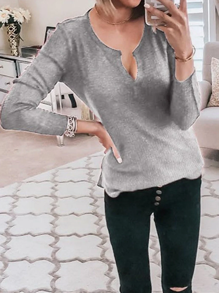 Knitted V-Neck Solid Color Thin Sweater