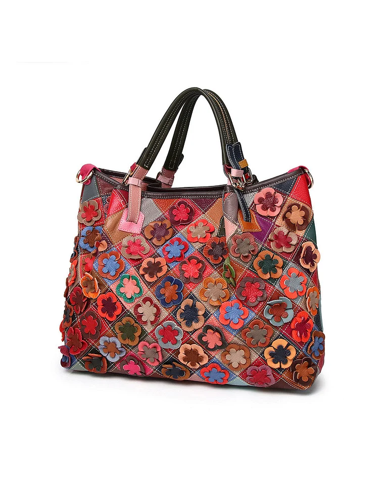 Hand-painted Colored Flower Plaid Women's Handbag