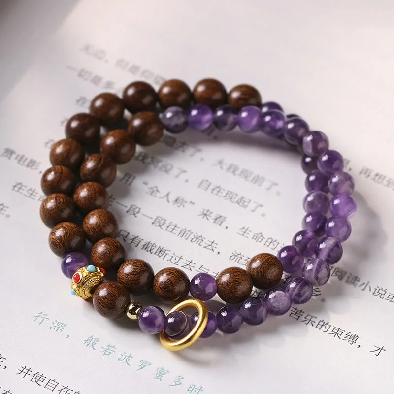 Natural Sandalwood Crystal Protection Double Wrap Bracelet