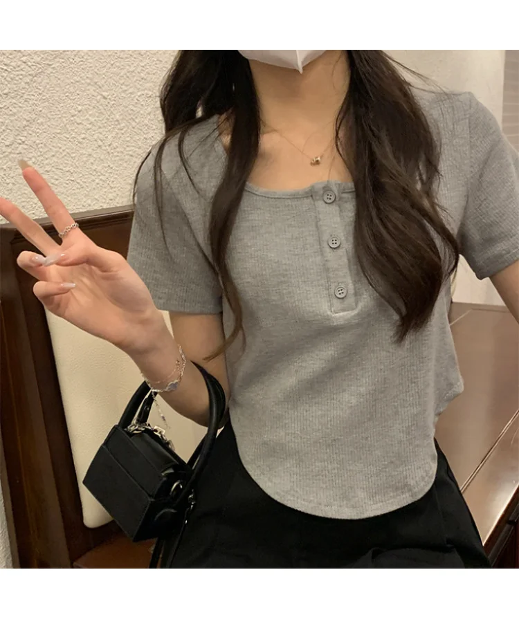 Brownm Brownm T-Shirt Female 2024 Summer New Korean Version Casual Show Thin Inside The Students Slim High Waist Student Jacket Tide