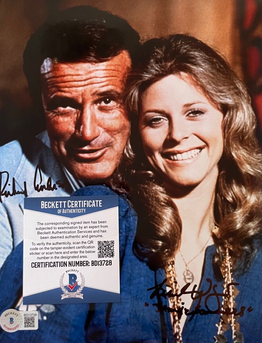 Lindsay Wagner Richard Anderson RIP 1926-2017 Signed 8X10 Photo Poster painting w/Beckett COA #3