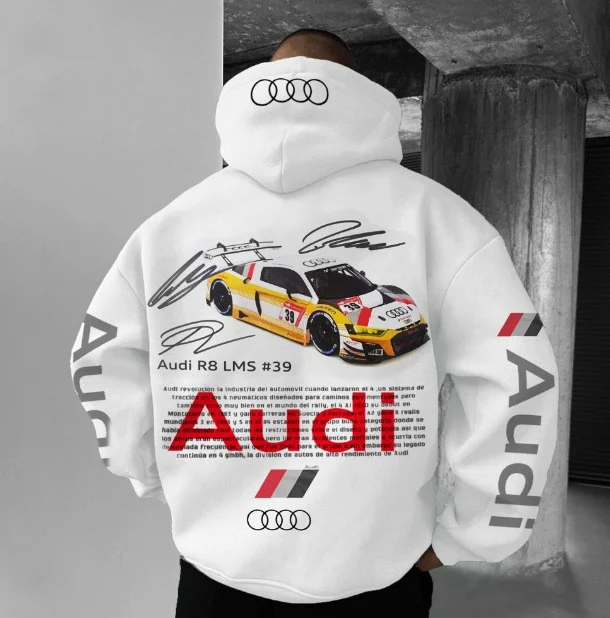 Street Sports Racing Print Hoodie Oversized Long Sleeved Hooded Pullover at Hiphopee