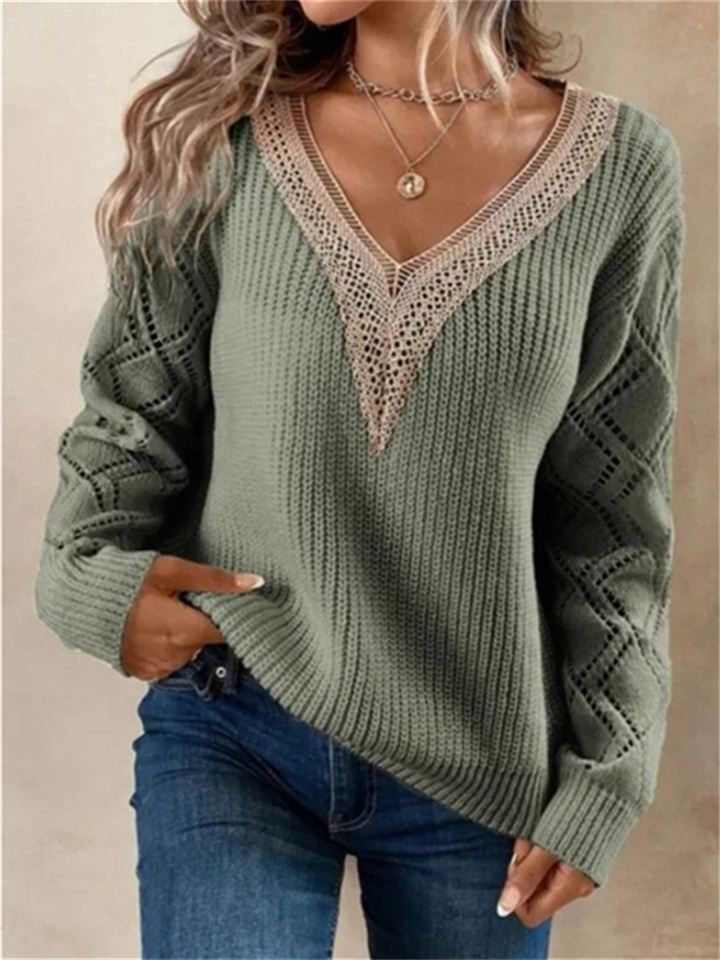 Spring and Autumn V-neck Comfortable Casual Sweater New Loose Commuter Style Pullover Women's Knitwear
