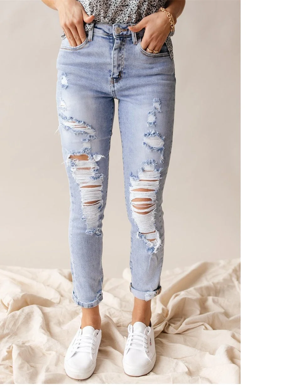 High Waist Distressed Skinny Jeans