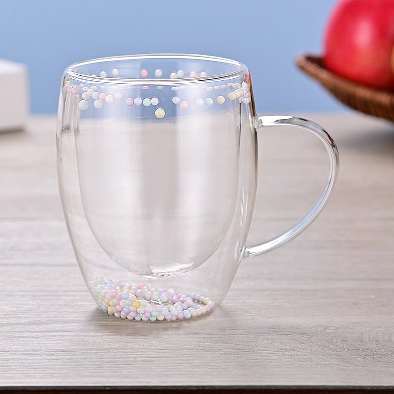 Double-layer Glass Quicksand Flower Cup Borosilicate Glass Double-layer Cup Breakfast Milk Coffee Cup Household Drinking Cup