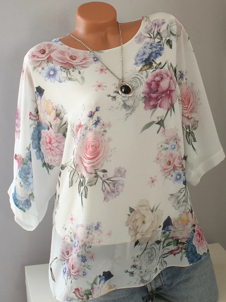 Round Neck  Loose Fitting  Print Short Sleeve T-Shirts