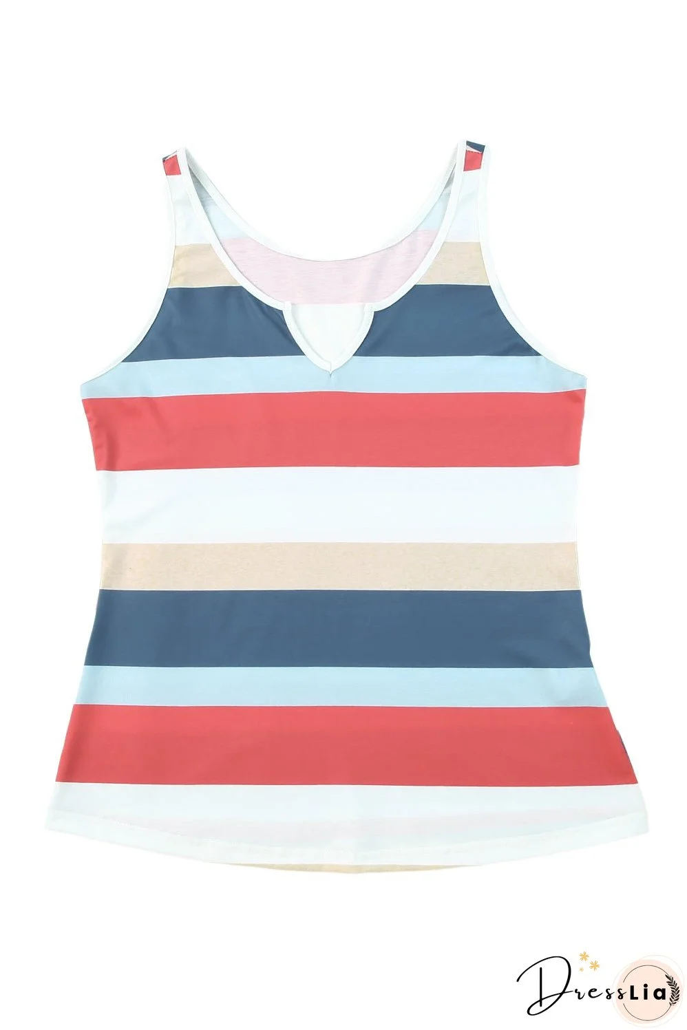 Striped Notched Neck Tank Top