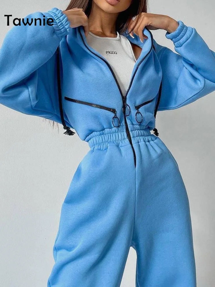 Tawnie Elegant Women's Jumpsuit Warm Overalls Fleece Hooded Zipper Drawstring Jumpsuit and Bodysuit Casual One Piece Ladies 2022