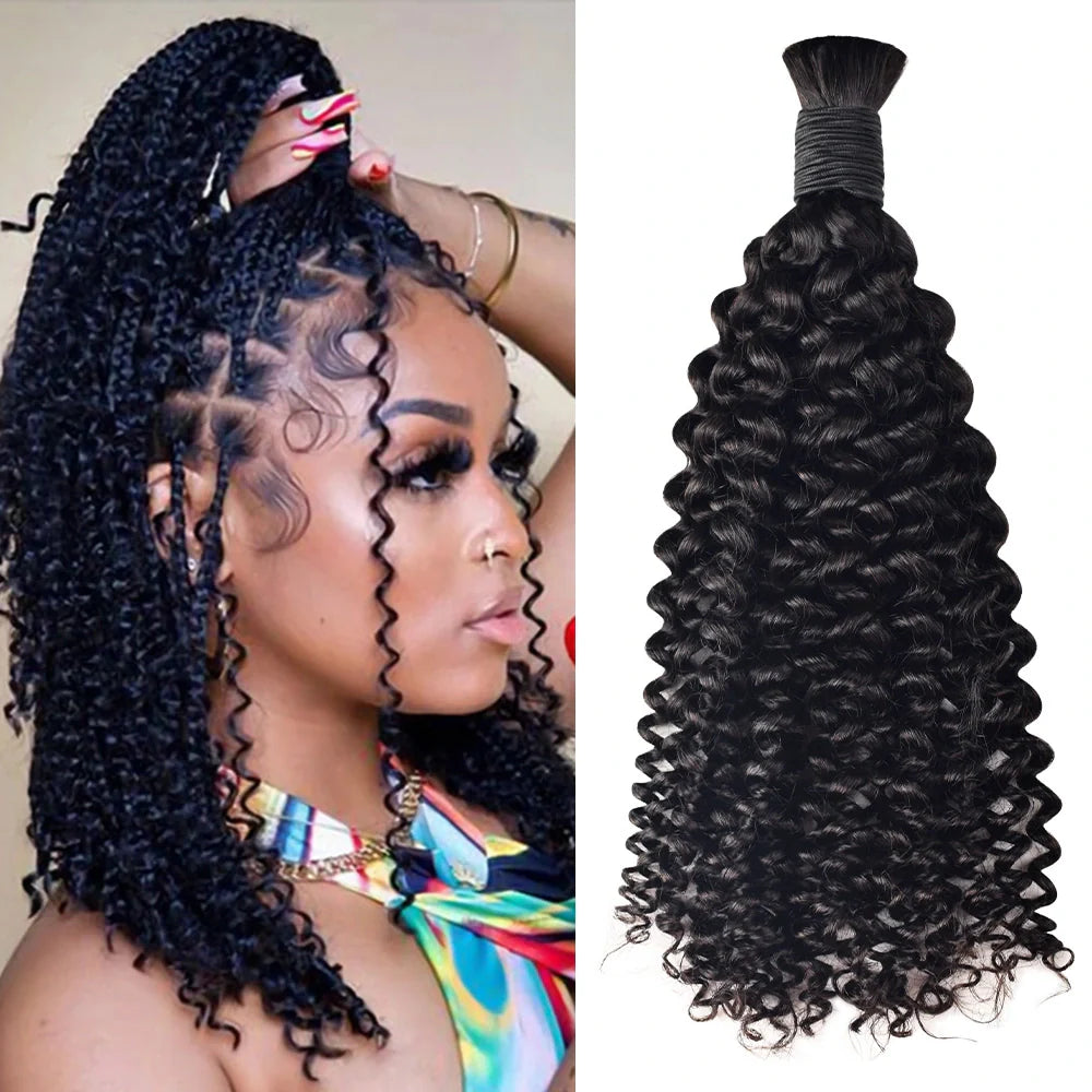 #1B Natural Black Boho Braids Jerry Curly No Weft Bulk Hair for Human Hair BORUIHAIR