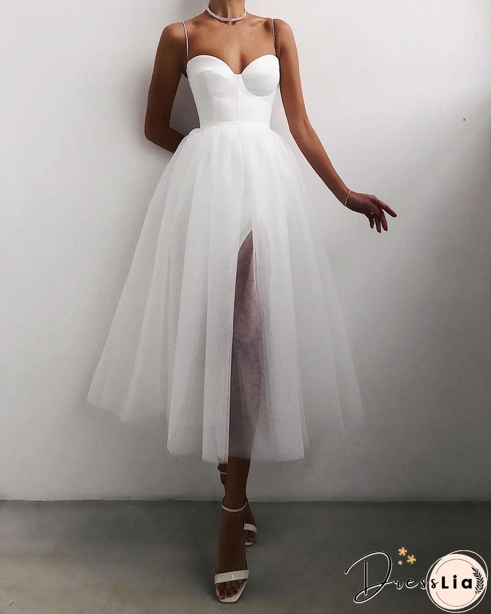 Spaghetti Strap Plain Sheer Mesh Evening Dress P15389