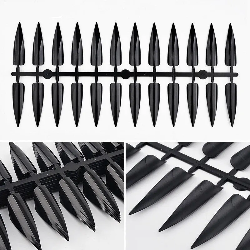 240Pcs False Nails Long Cuspidal Stiletto Nail Tips Clear Black French Salon Acrylic Artificial Fake Nail Display Practice Tools-Nail Inspo