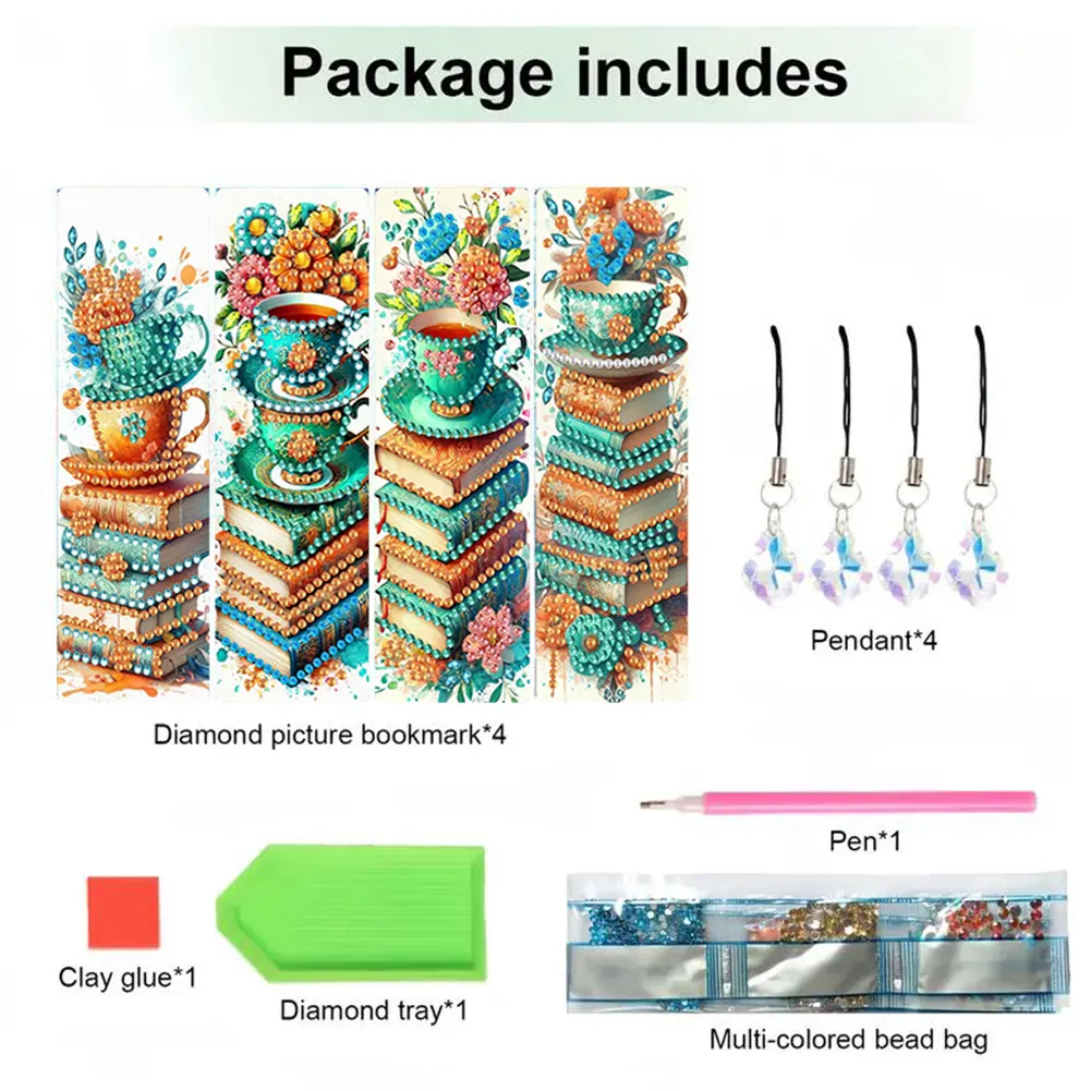 4Pcs DIY Book Diamond Painting Bookmarks Diamond Art Bookmarks for Book Lovers 
