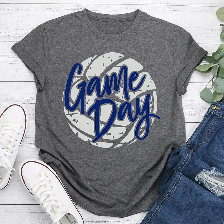Game Day Volleyball Round Neck T-shirt-Annaletters