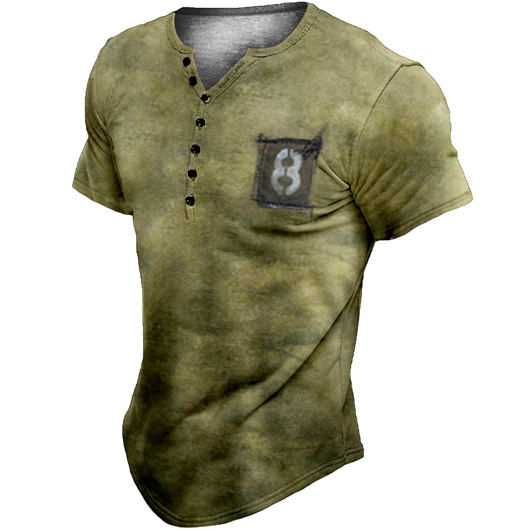 Men's Vintage 8 Distressed Henley T-Shirt-Compassnice®