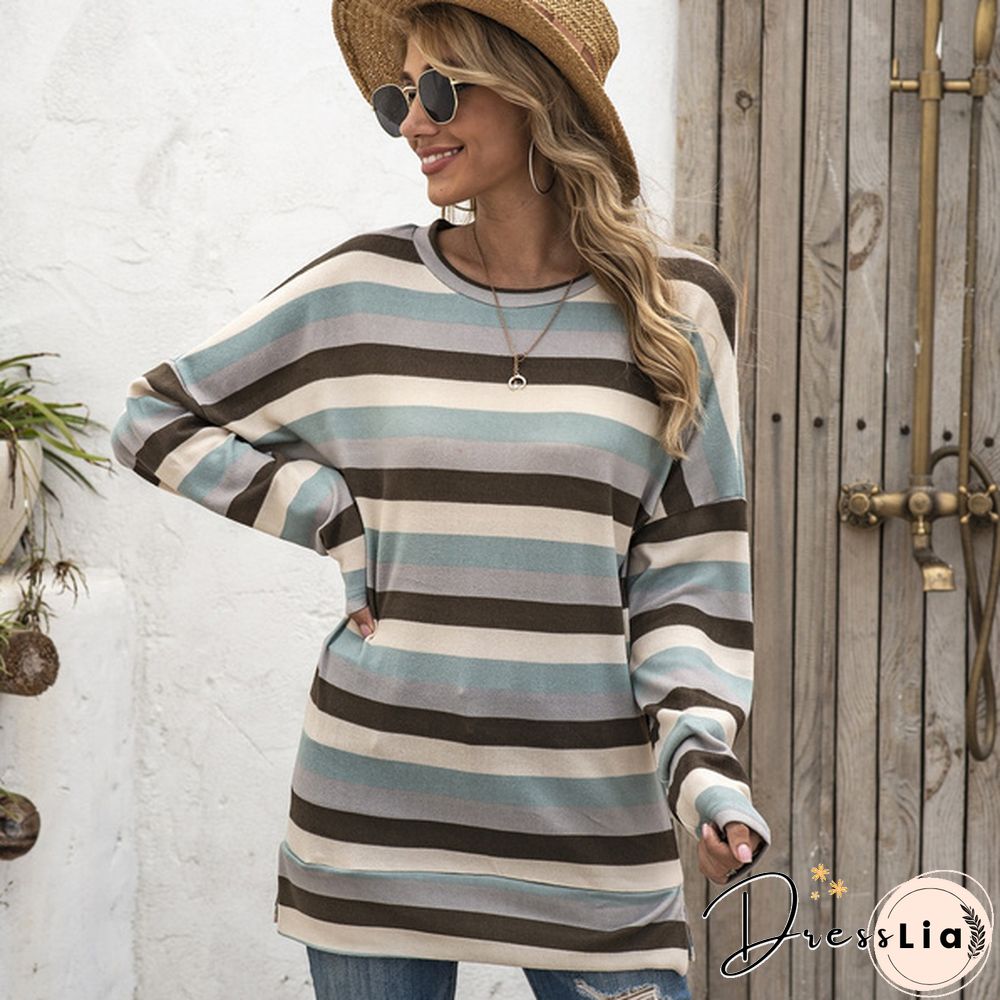 Basic Striped T-shirt Women Plus Size S-5XL Multi Colors Casual Cotton Stretchy Long Sleeve Tops Tee Spring Autumn
