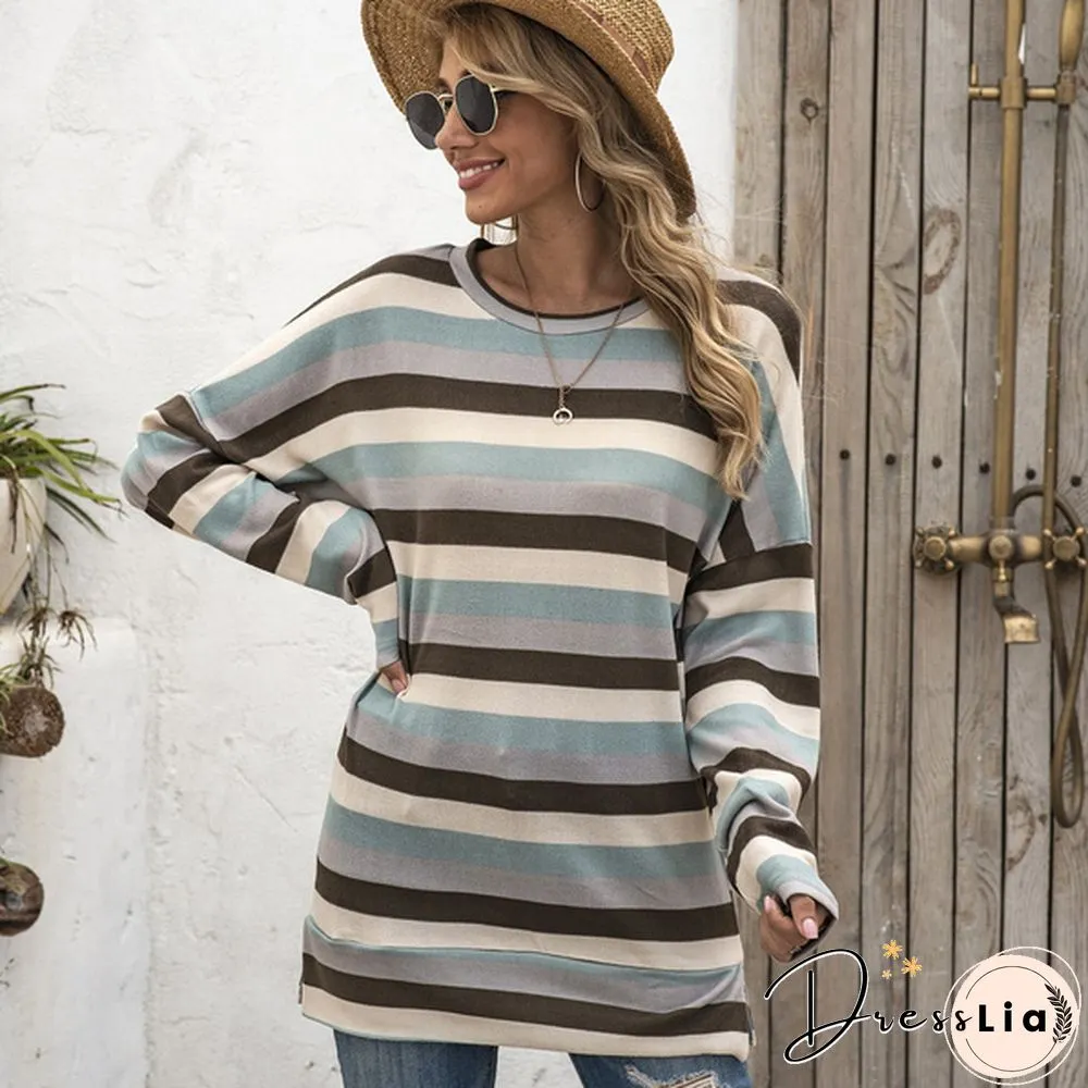 Basic Striped T-shirt Women Plus Size S-5XL Multi Colors Casual Cotton Stretchy Long Sleeve Tops Tee Spring Autumn
