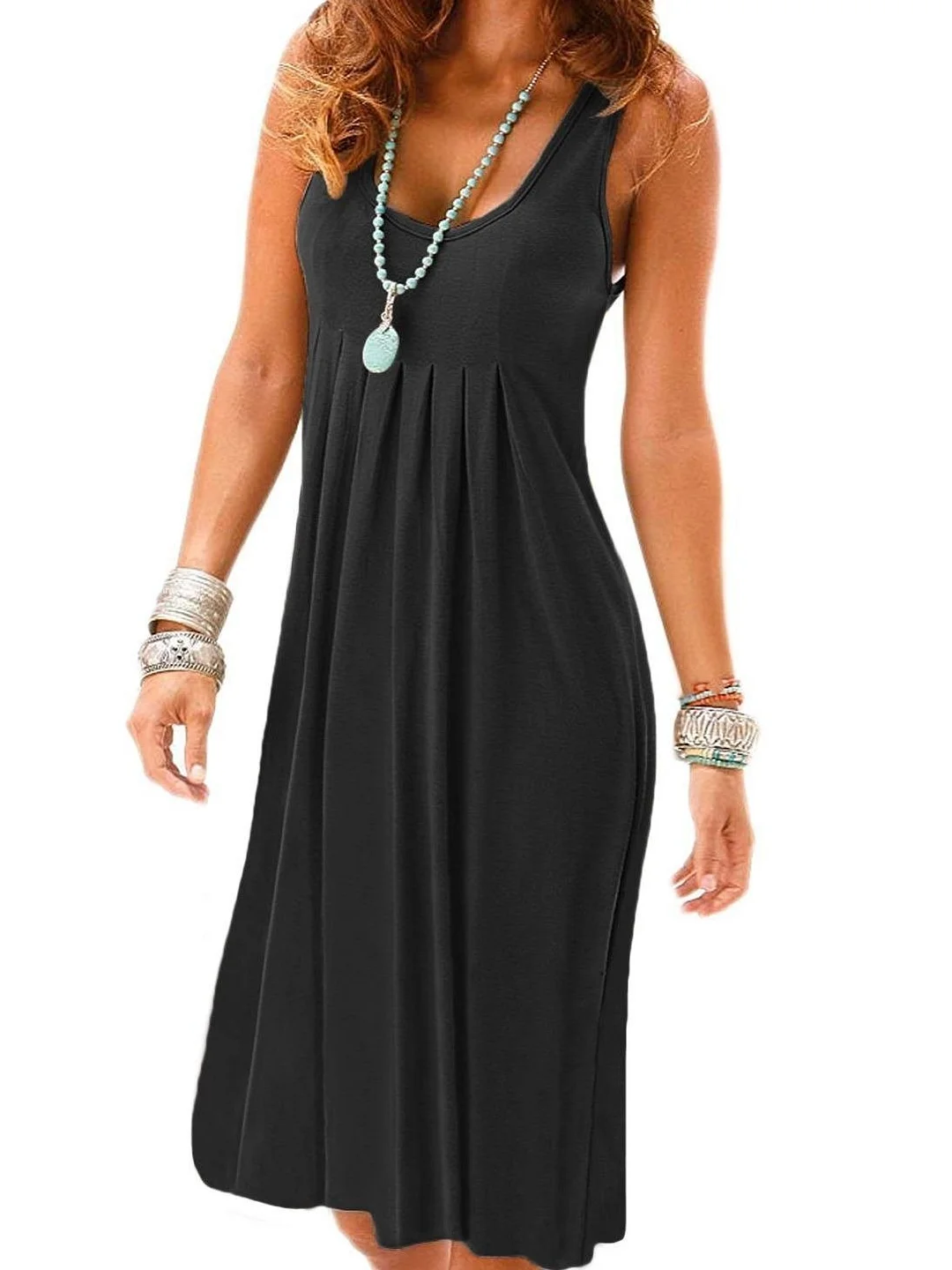 Women Plus Size Round-neck Sleeveless Dress Casual Summer Short Dress