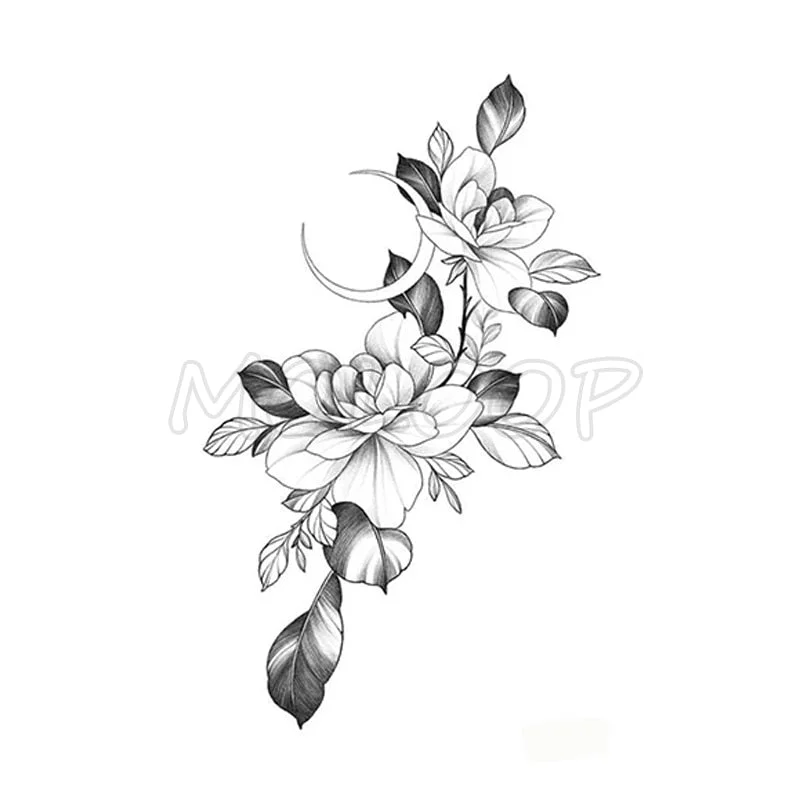 Waterproof Temporary Tattoo Stickers Black Somnus Flower Plant Small Size Tatto Flash Tatoo Fake Tattoos for Man Kid Girl Women