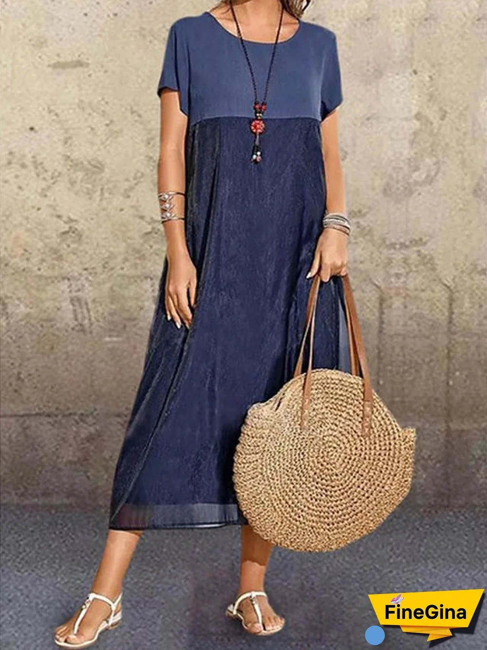 Women's Shift Dress Midi Dress - Short Sleeve Solid Color Print Summer Casual Daily Holiday Dress