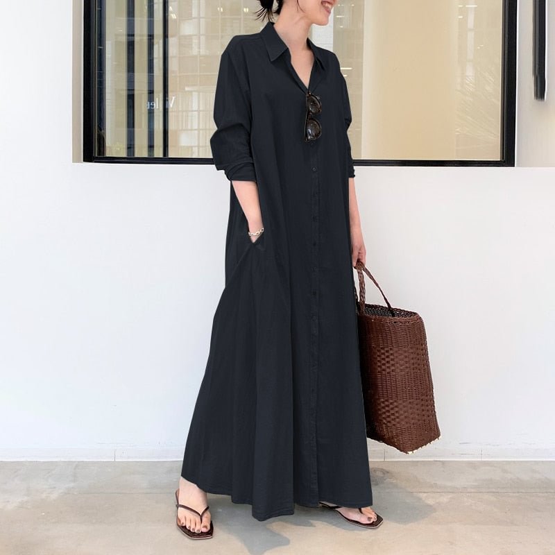 Stylish Solid Shirt Dress Women's Autumn Sundress 2022 ZANZEA Casual Long Sleeve Maxi Vestido Female Lapel Button Robe Oversized
