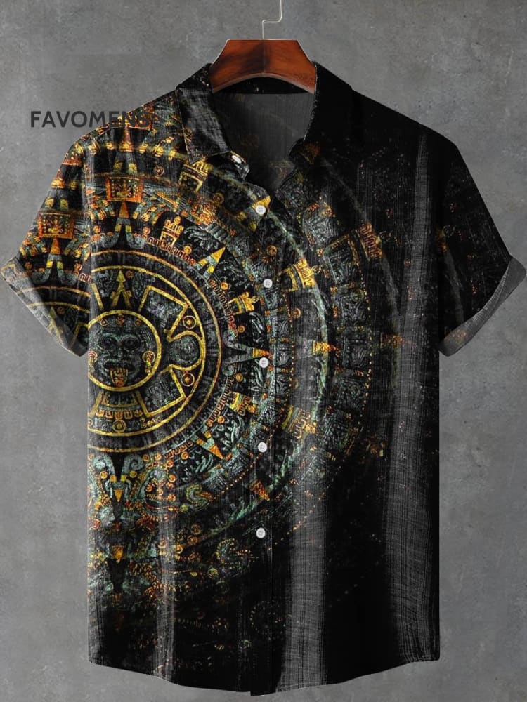 Vintage Mandala Art Print Casual 100% Cotton Shirt Multicolor / S