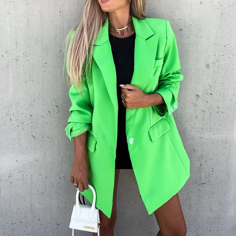 Graduation Gifts 2022 Women Autumn Mid Blazer Coat Long Sleeve Formal Office Lady Green Blazers Femme Winter Button Elegant Notched Suit Clothing