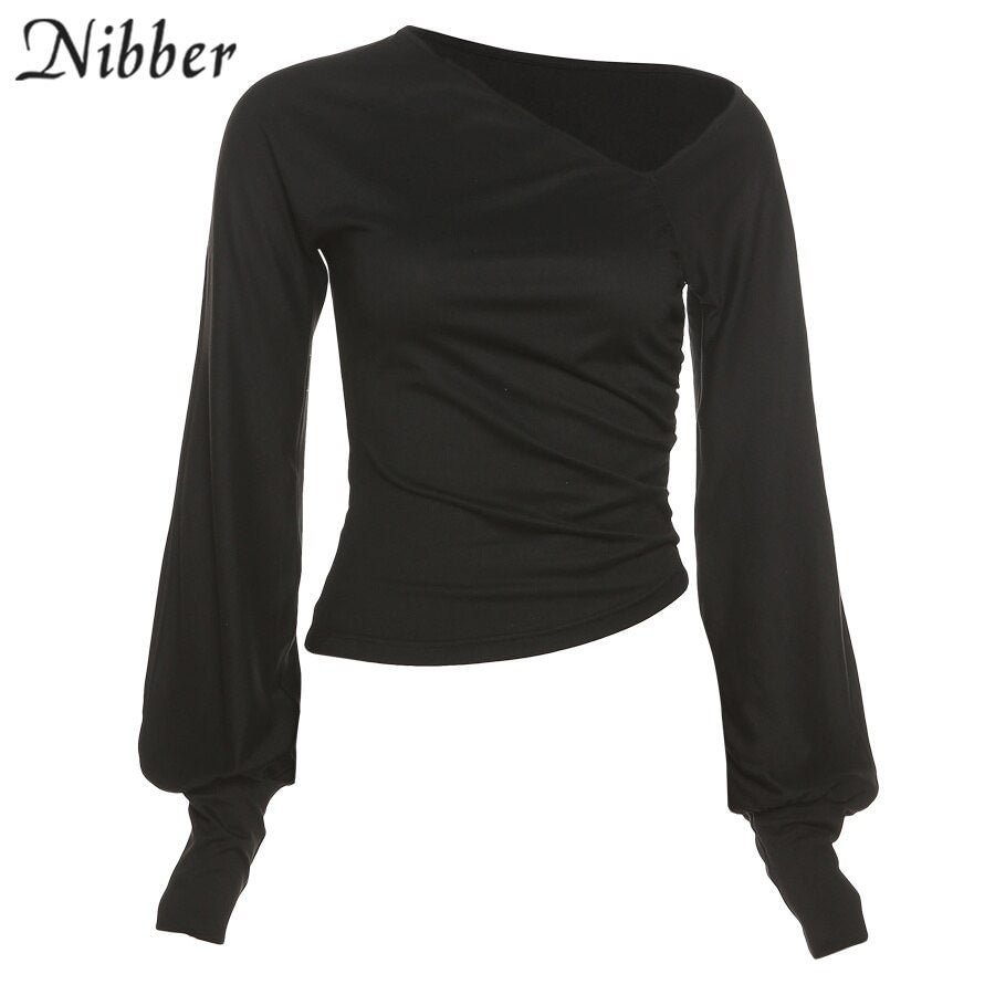Nibber Fashion Street Casual Top Asymmetrical Neckline Design Solid Color T-Shirt For Sexy Women Go Outing Party Vacation Wear